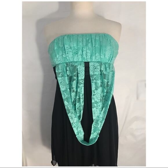 X). Sweet Storm Asymmetrical Turquoise Teal Blue Black Dress size Small - Picture 4 of 7